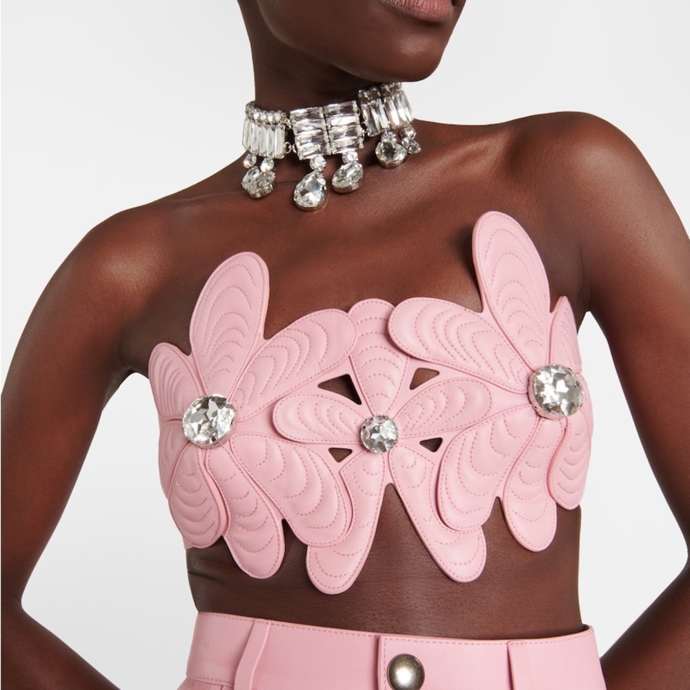 NWT AREA mussel flower leather bandeau top